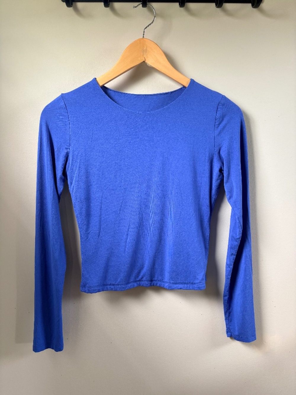 Blue Long Sleeve soft double layer stretchy Top Shirt S